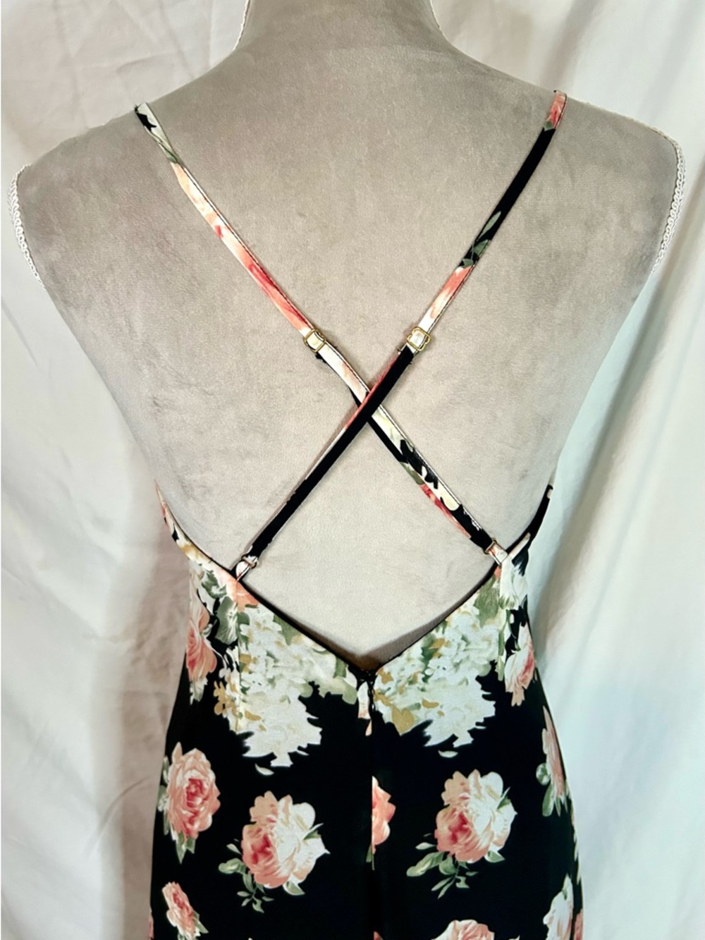 Lulus Black, Light Pink Floral Cross-Back Sheer Overlay Maxi Dress, Size S - Picture 11 of 15